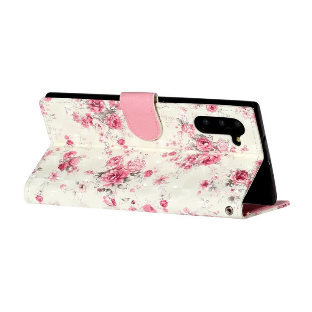 Folio-hoesje voor Samsung Galaxy Note 10 Met Ketting Bloemen Lichtvlekken Met Riem
