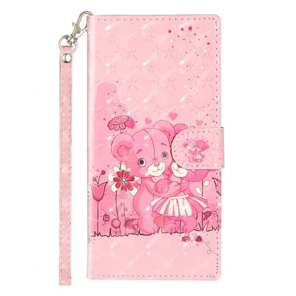 Folio-hoesje voor Samsung Galaxy Note 10 Met Ketting Lichtvlekken Riem Teddyberen