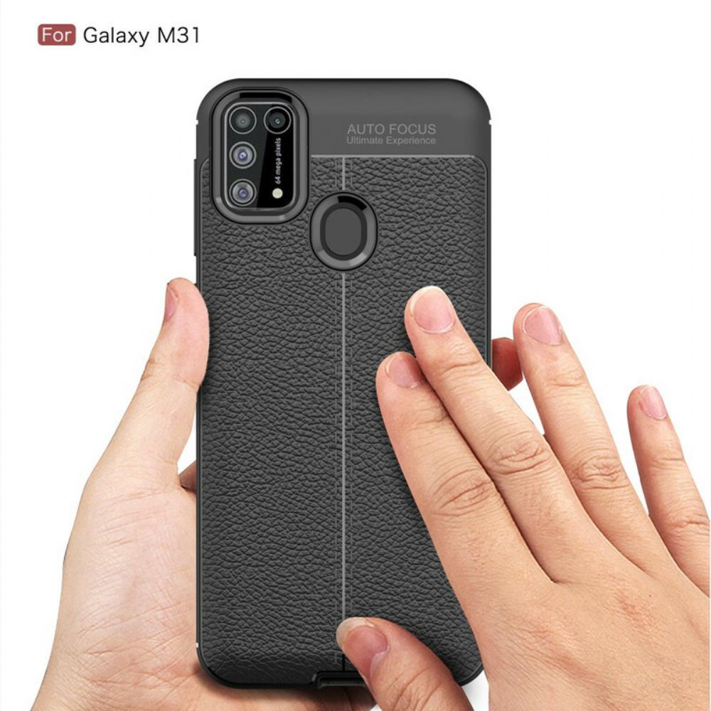 Hoesje voor Samsung Galaxy M31 Dubbele Lijn Litchi Leder Effect