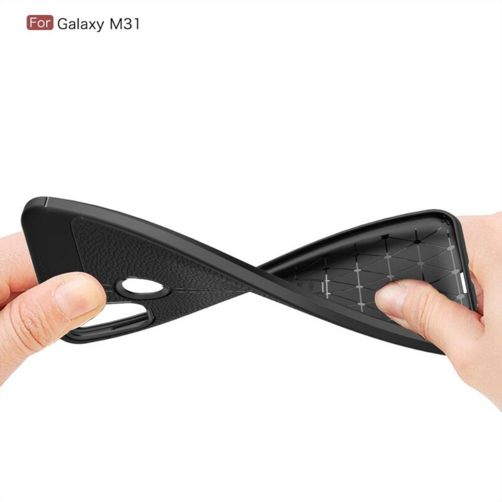 Hoesje voor Samsung Galaxy M31 Dubbele Lijn Litchi Leder Effect