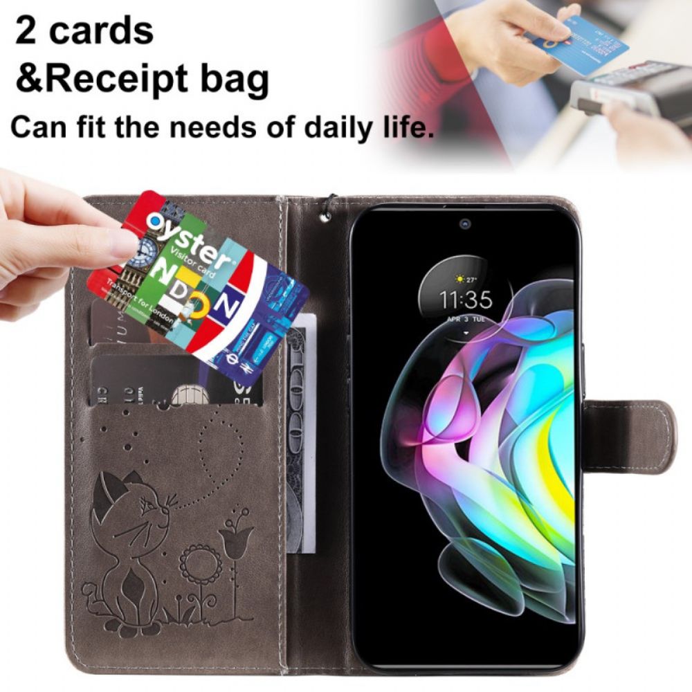 Folio-hoesje voor Motorola Edge 20 Met Ketting Kat En Bij Met Riem
