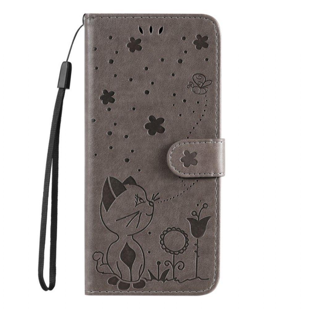 Folio-hoesje voor Motorola Edge 20 Met Ketting Kat En Bij Met Riem