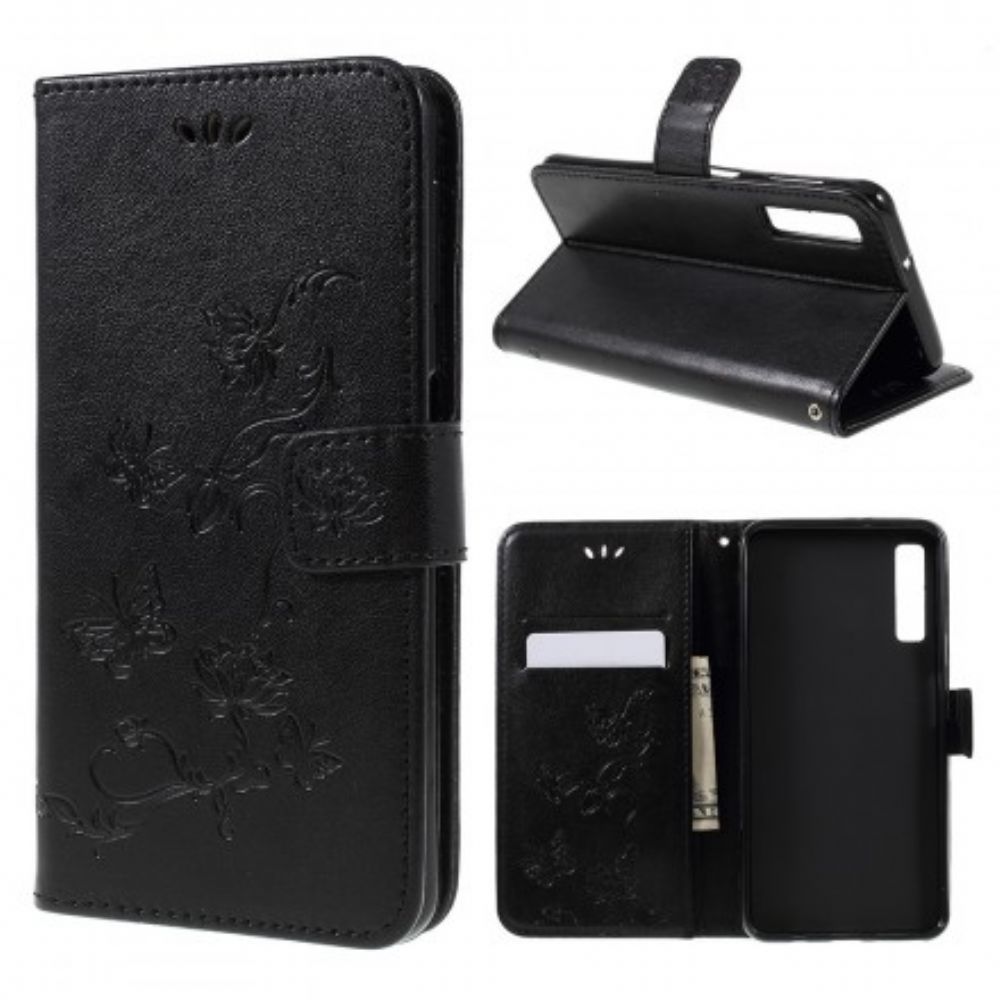 Folio-hoesje voor Samsung Galaxy A7 Met Ketting Vlinders En Bandjesbloemen