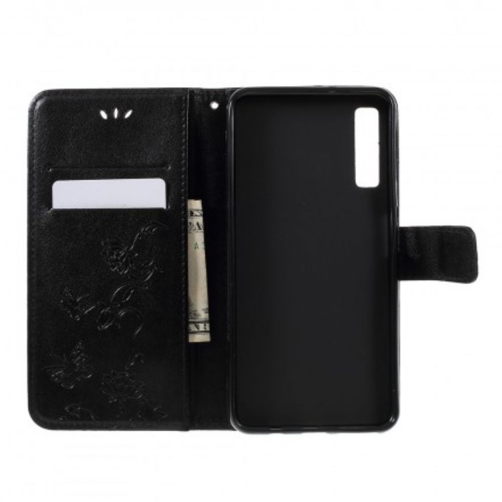 Folio-hoesje voor Samsung Galaxy A7 Met Ketting Vlinders En Bandjesbloemen