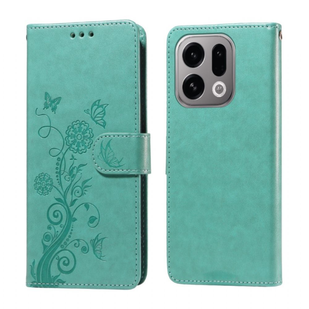 Leren Hoesje Voor Oppo Find X9 5g Bloemen- En Vlinderpatroon