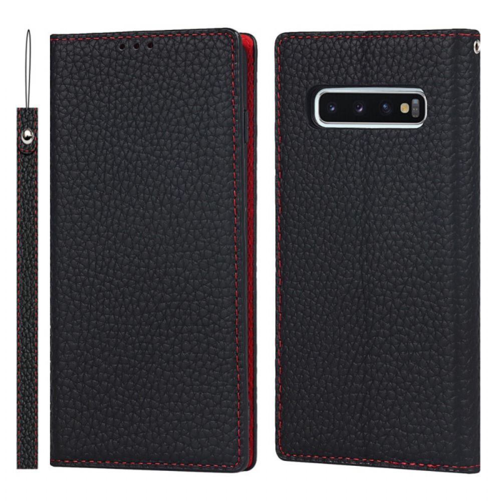 Bescherming Hoesje voor Samsung Galaxy S10 Met Ketting Folio-hoesje Echte Litchi Lederen Band