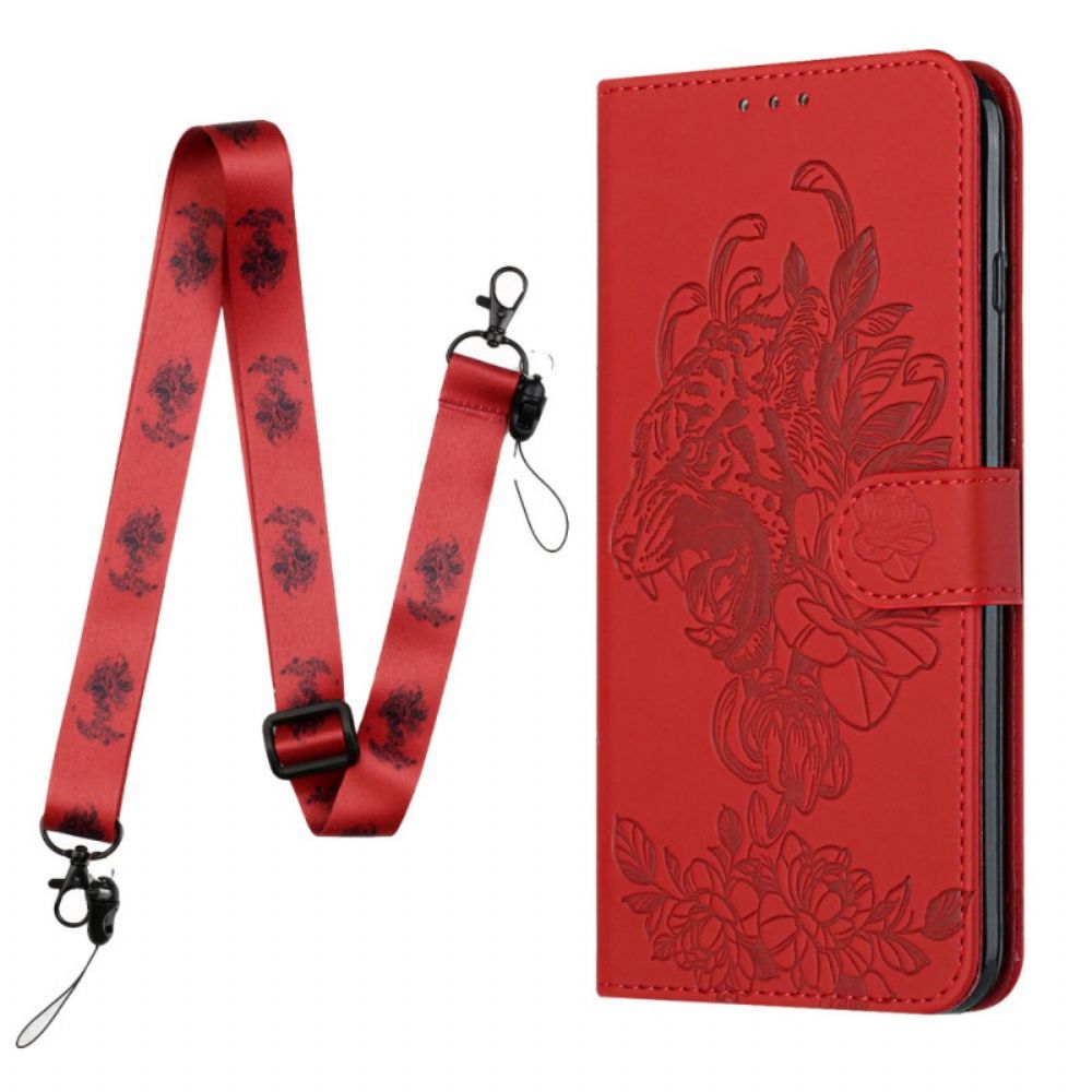 Folio-hoesje voor Samsung Galaxy S10 Met Ketting Barokke Tijger Met Bandjes
