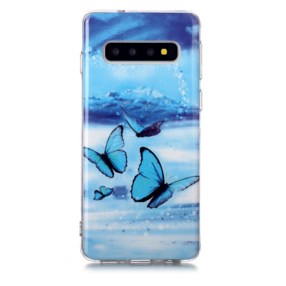 Hoesje voor Samsung Galaxy S10 Fluorescerende Blauwe Vlinder