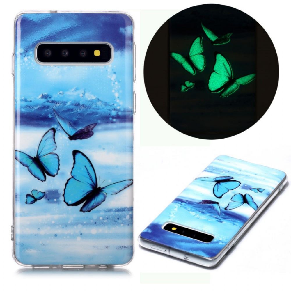 Hoesje voor Samsung Galaxy S10 Fluorescerende Blauwe Vlinder