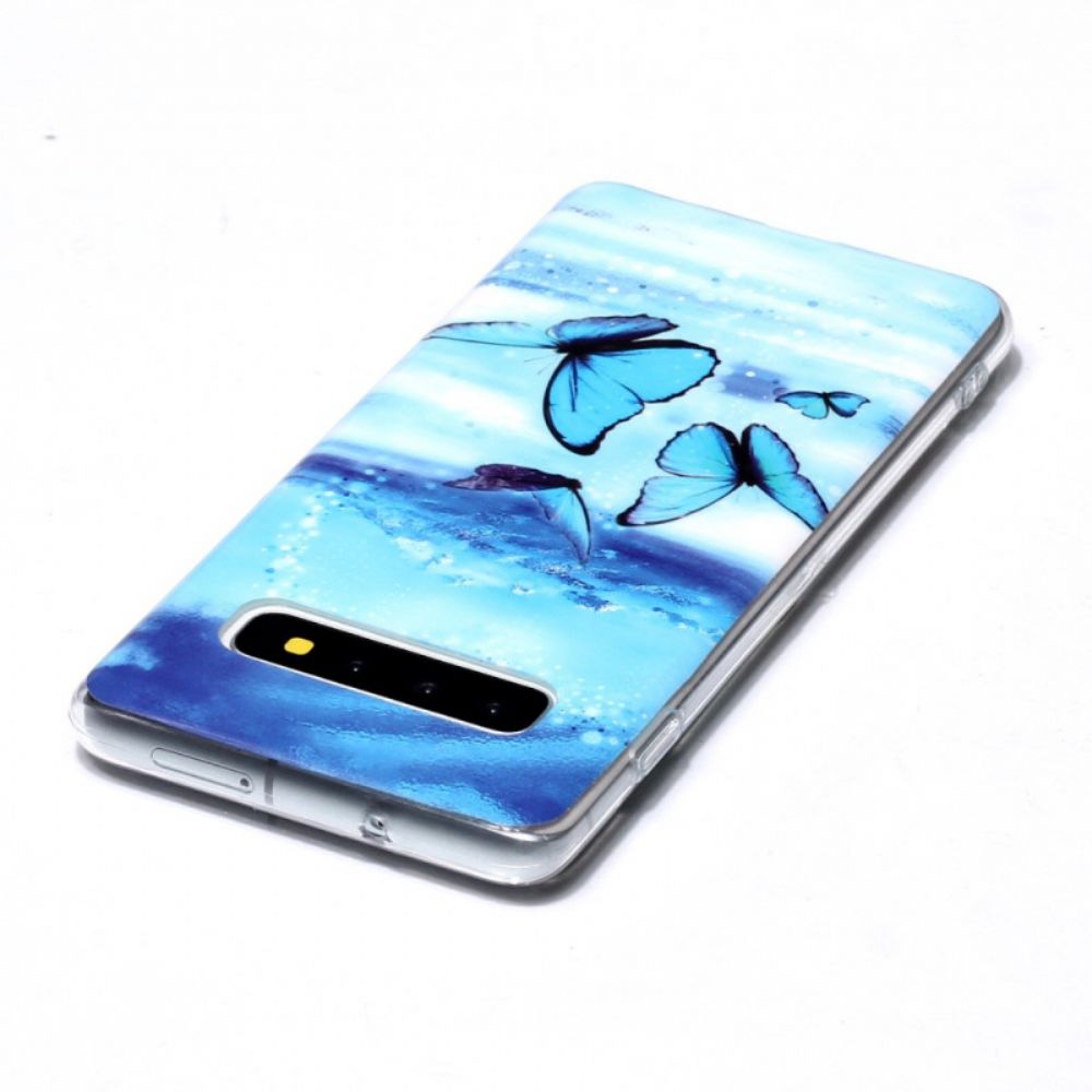 Hoesje voor Samsung Galaxy S10 Fluorescerende Blauwe Vlinder