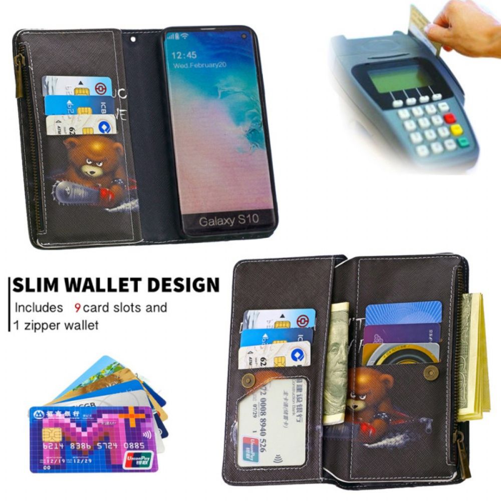 Leren Hoesje voor Samsung Galaxy S10 Beerzak Met Rits