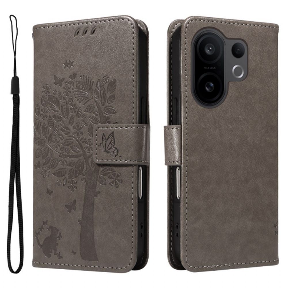 Leren Hoesje Vivo X200 Fe Kat En Boom Bescherming Hoesje