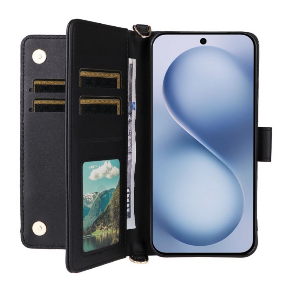 Leren Hoesje Voor Vivo X200 Fe Gewatteerd Met Bandje En Schouderband