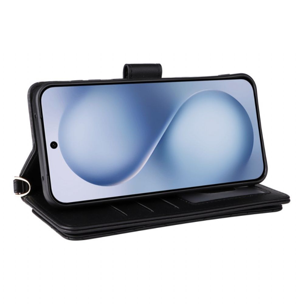 Leren Hoesje Voor Vivo X200 Fe Gewatteerd Met Bandje En Schouderband