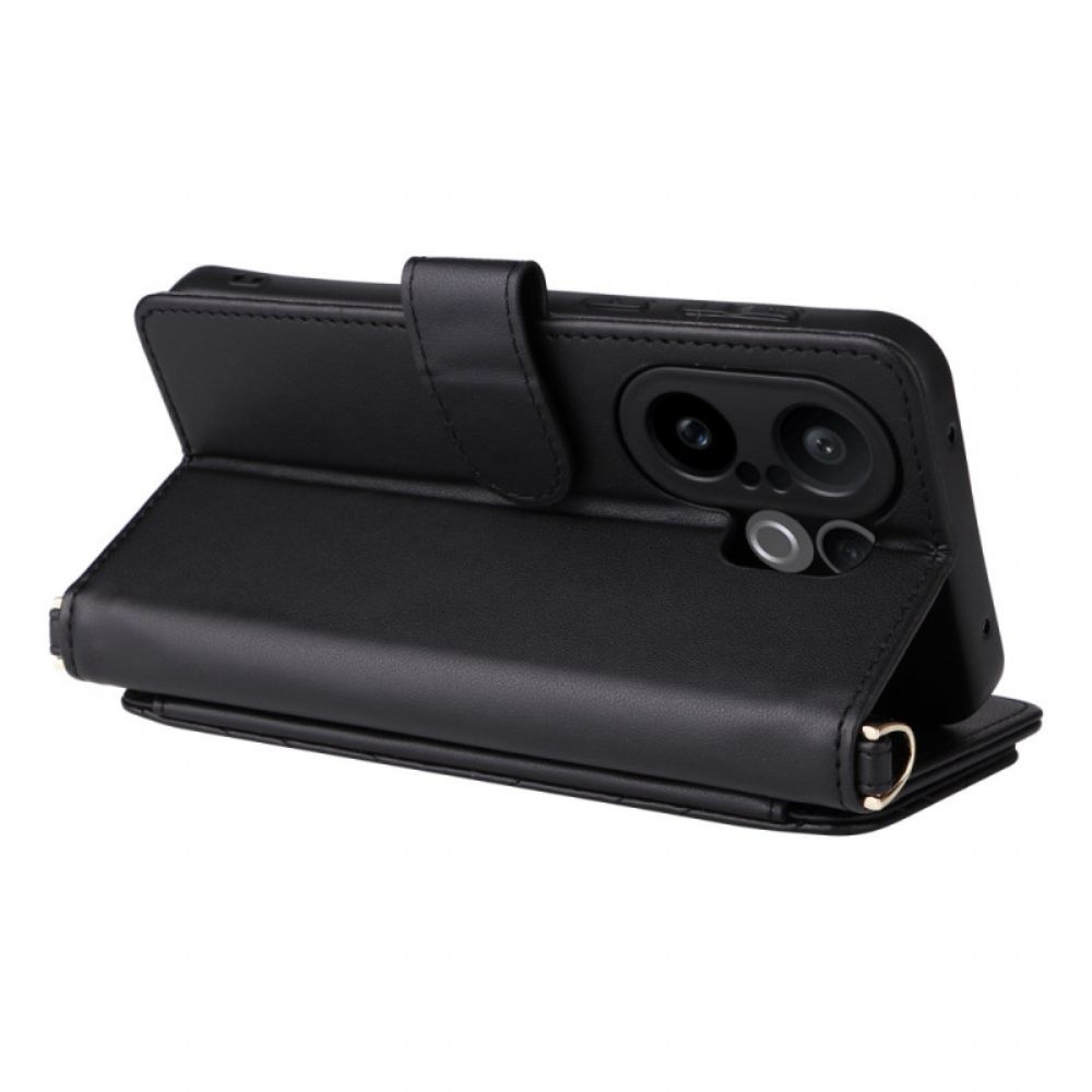 Leren Hoesje Voor Vivo X200 Fe Gewatteerd Met Bandje En Schouderband