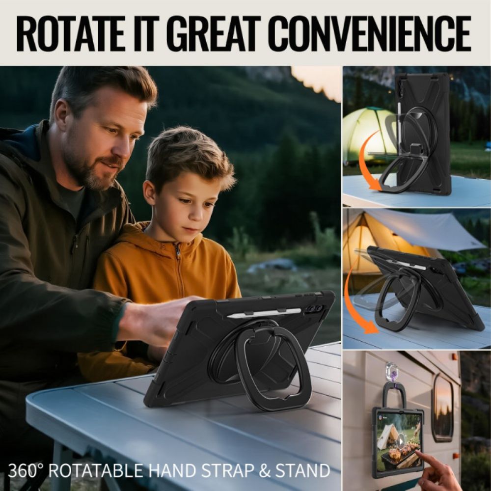 Cover Hoesje Samsung Galaxy Tab S11 Ultra Telefoonhoesje Drievoudige Bescherming Met Draaibare Handgreep