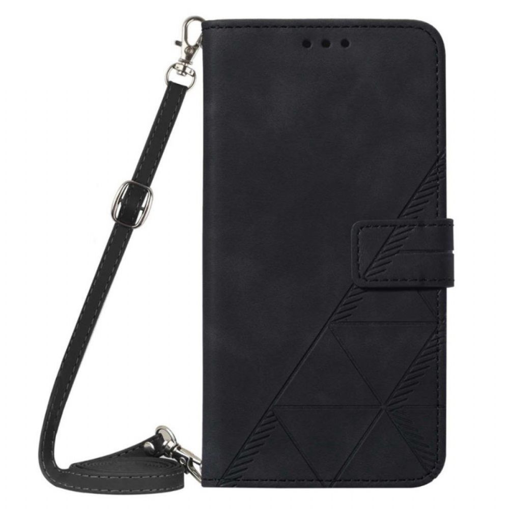 Leren Hoesje voor Oppo Find X5 Driehoekspatroon Met Schouderriem