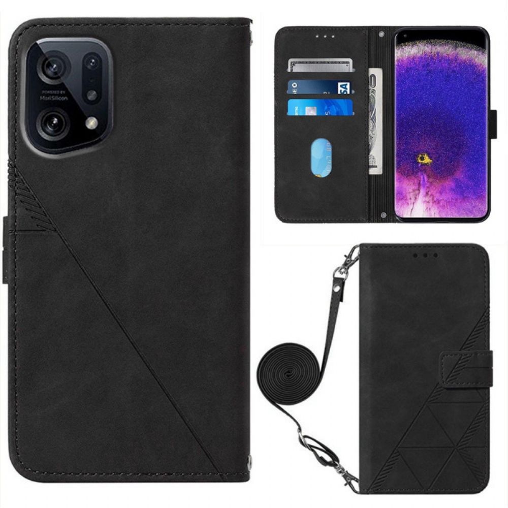 Leren Hoesje voor Oppo Find X5 Driehoekspatroon Met Schouderriem