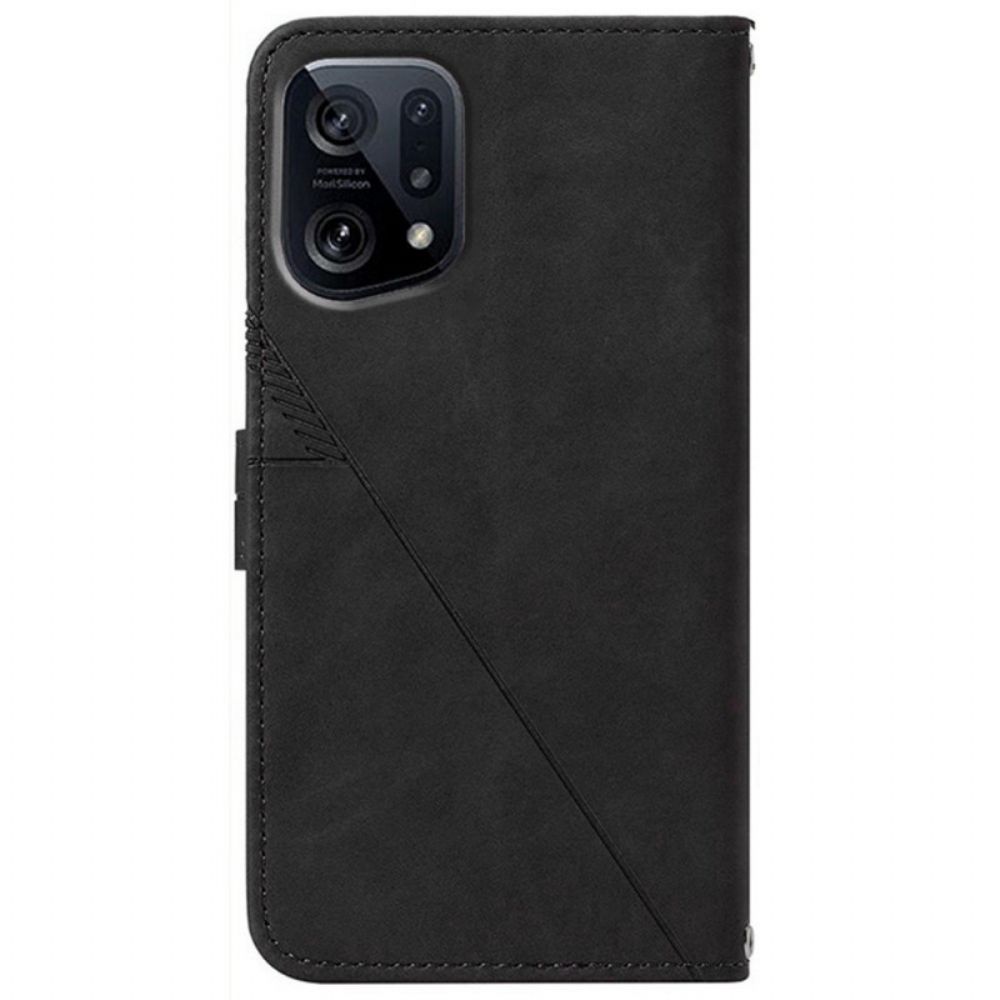 Leren Hoesje voor Oppo Find X5 Driehoekspatroon Met Schouderriem