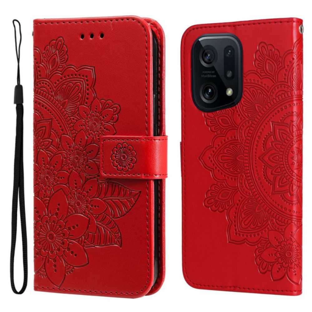Leren Hoesje voor Oppo Find X5 Met Ketting Band Mandala