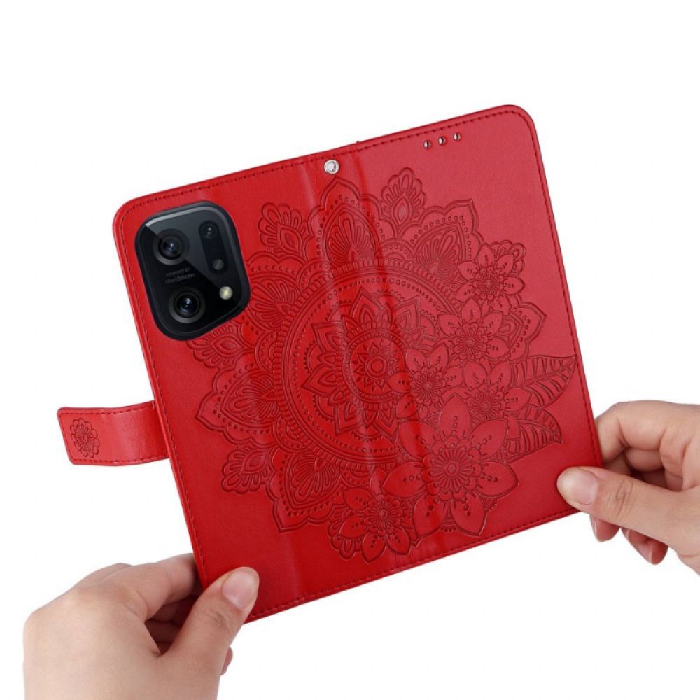 Leren Hoesje voor Oppo Find X5 Met Ketting Band Mandala
