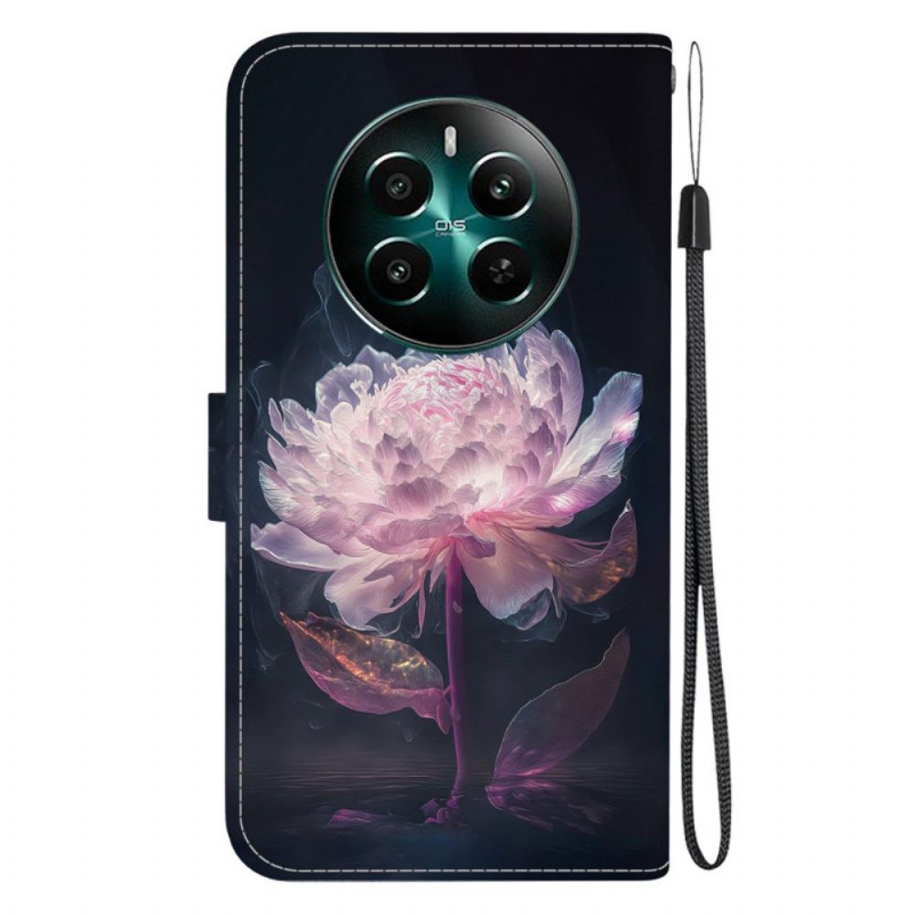 Folio-hoesje Realme 12 Plus 5g Paarse Pioen Met Riem