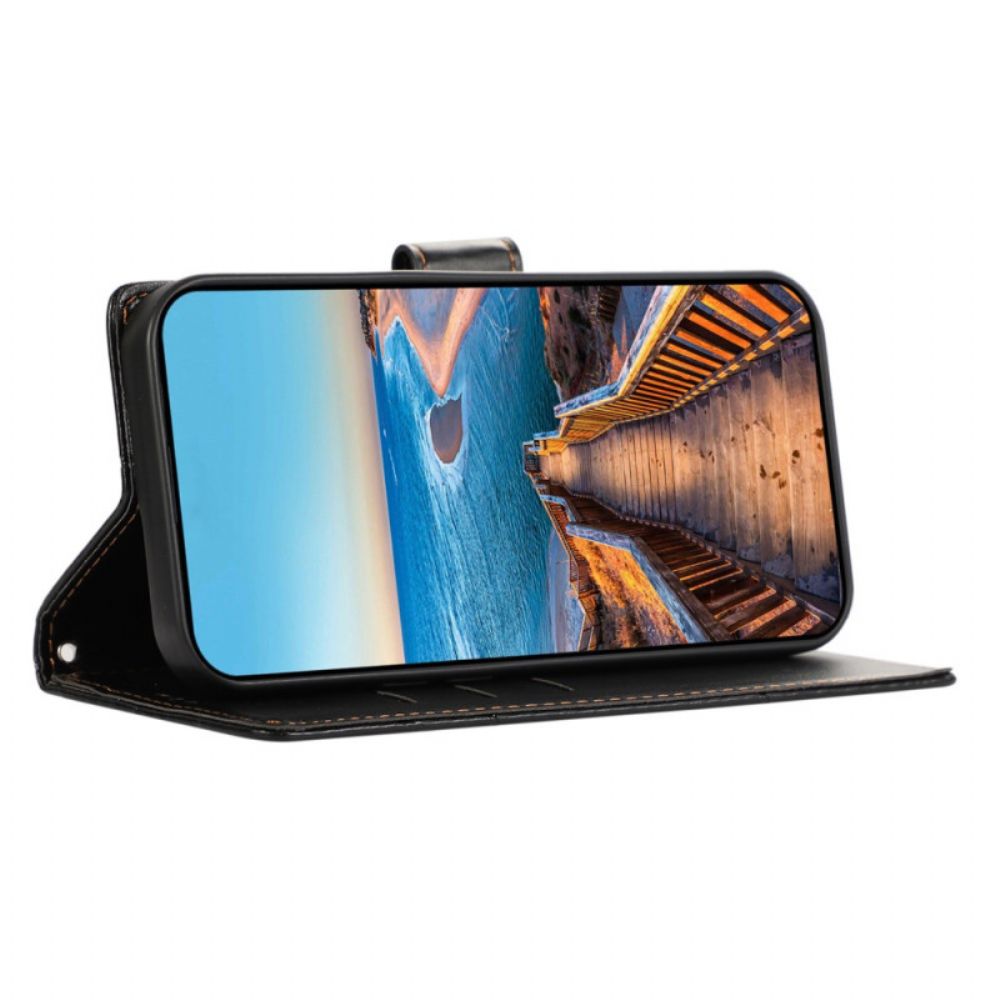 Leren Hoesje Voor Realme 12 Plus 5g Gedrukte Lijnen Met Riem