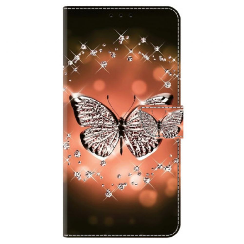 Leren Hoesje Honor X9b / Magic 6 Lite Kristallen Vlinder Bescherming Hoesje