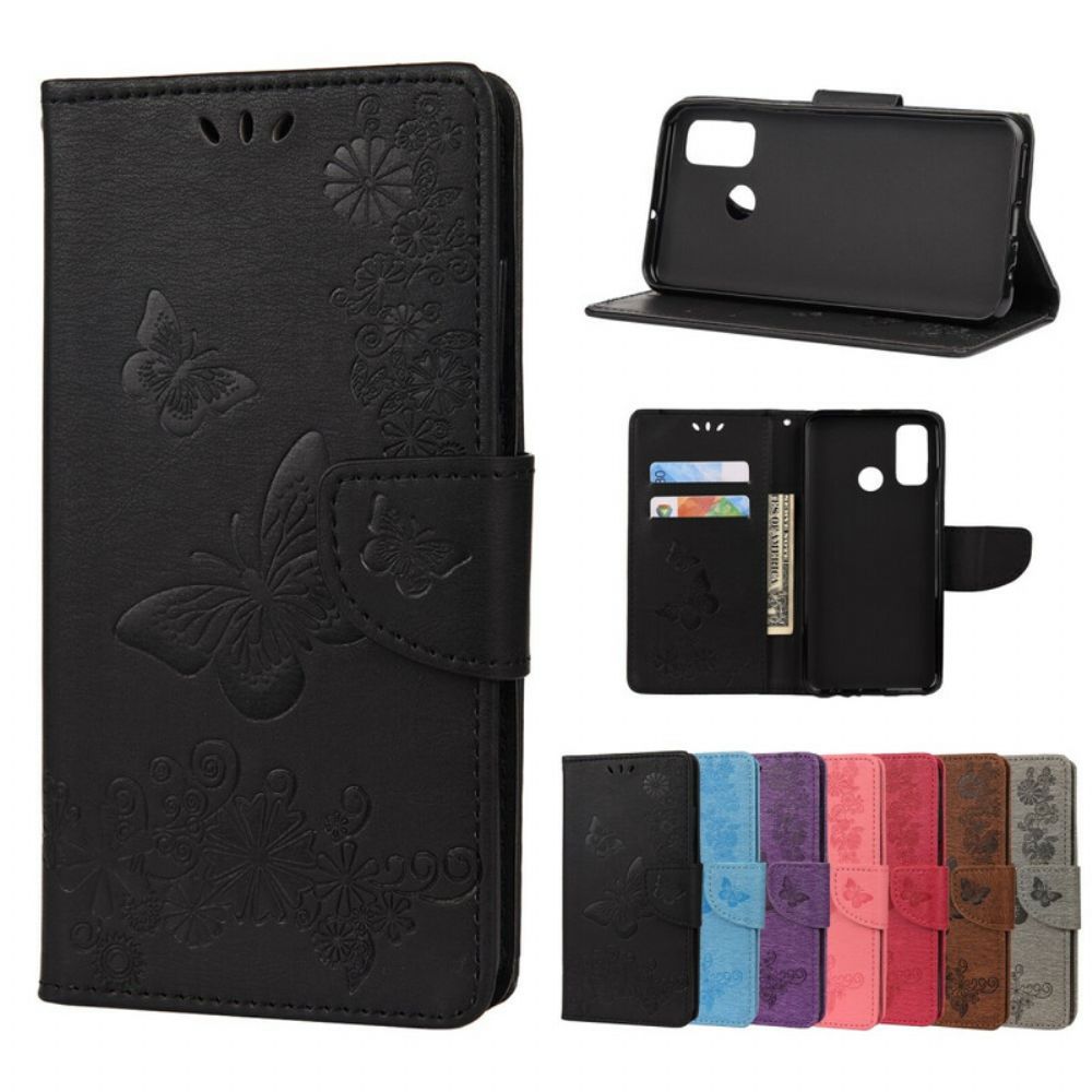 Leren Hoesje voor Huawei P Smart 2020 Met Ketting Prachtige Vlinders Met Riem