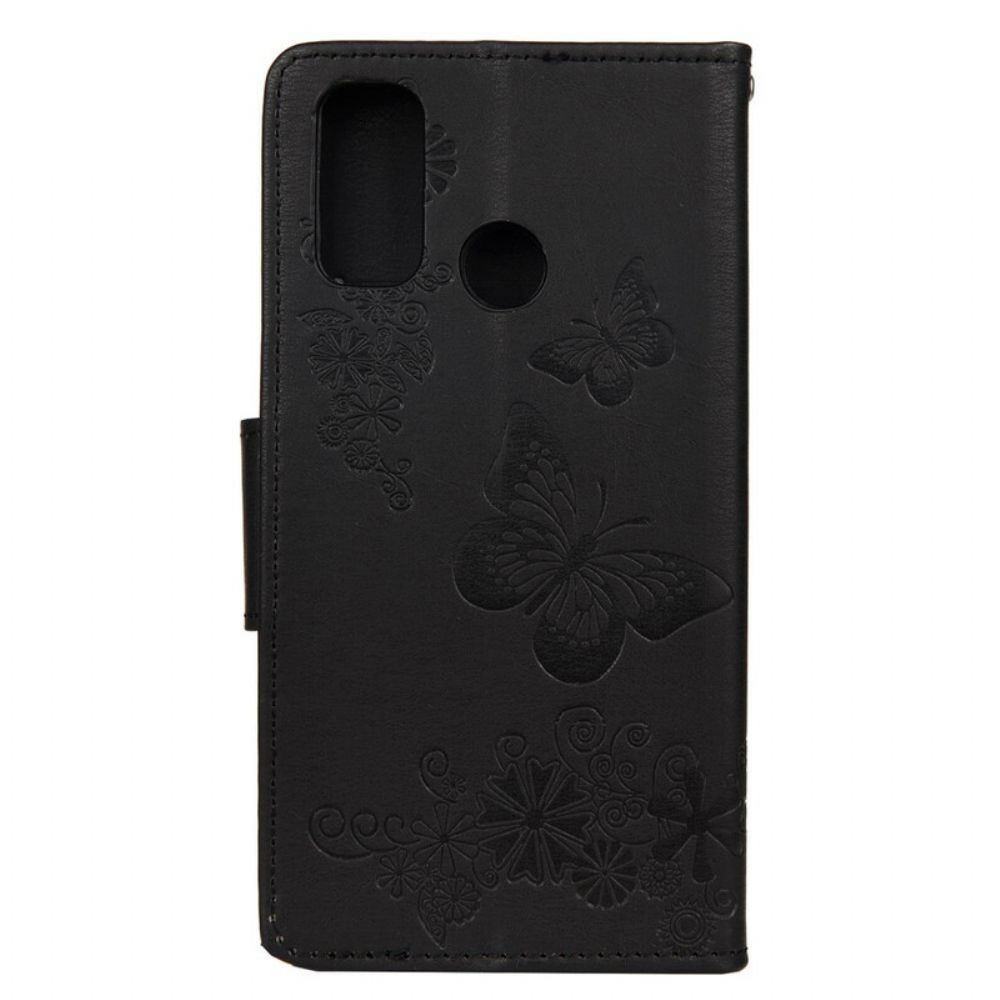 Leren Hoesje voor Huawei P Smart 2020 Met Ketting Prachtige Vlinders Met Riem