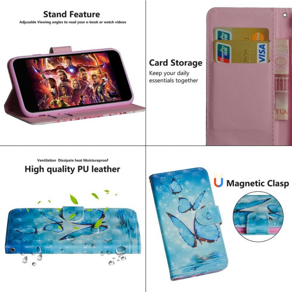 Leren Hoesje voor Huawei P Smart 2020 Vliegende Blauwe Vlinders
