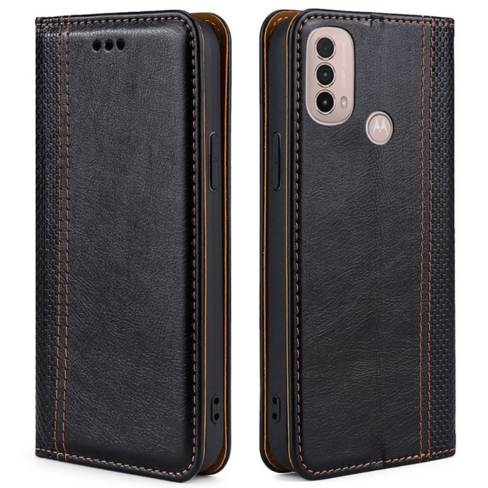 Bescherming Hoesje voor Moto E40 / E30 / E20 Folio-hoesje Litchi Lederen Stiksels Splitsen