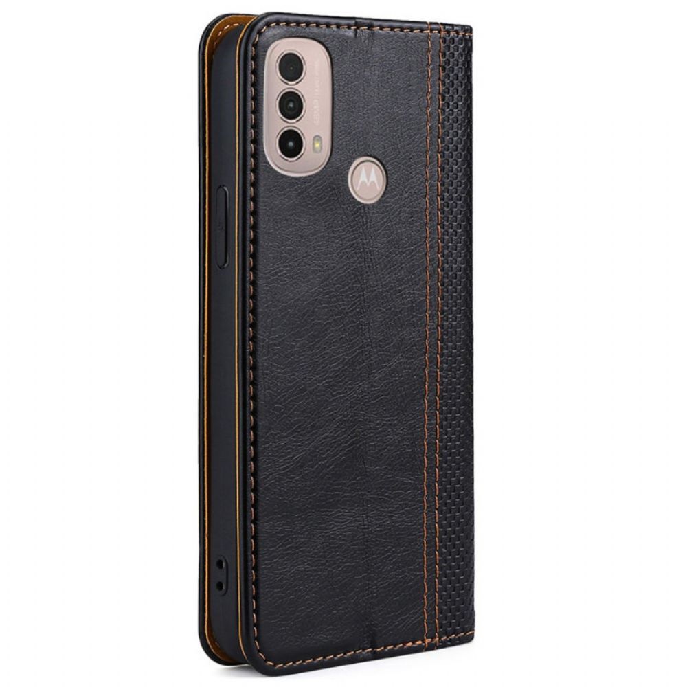 Bescherming Hoesje voor Moto E40 / E30 / E20 Folio-hoesje Litchi Lederen Stiksels Splitsen