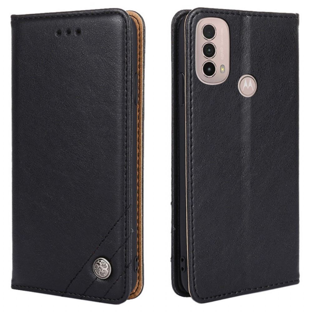 Bescherming Hoesje voor Moto E40 / E30 / E20 Folio-hoesje Rivet Lederen Stijl