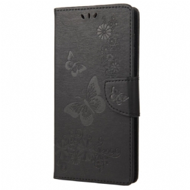 Folio-hoesje voor Moto E40 / E30 / E20 Met Ketting Prachtige Vlinders Met Riem