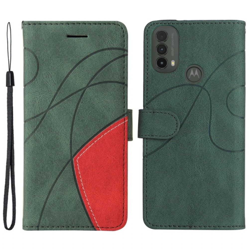 Leren Hoesje voor Moto E40 / E30 / E20 Signature Tweekleurig Kunstleer
