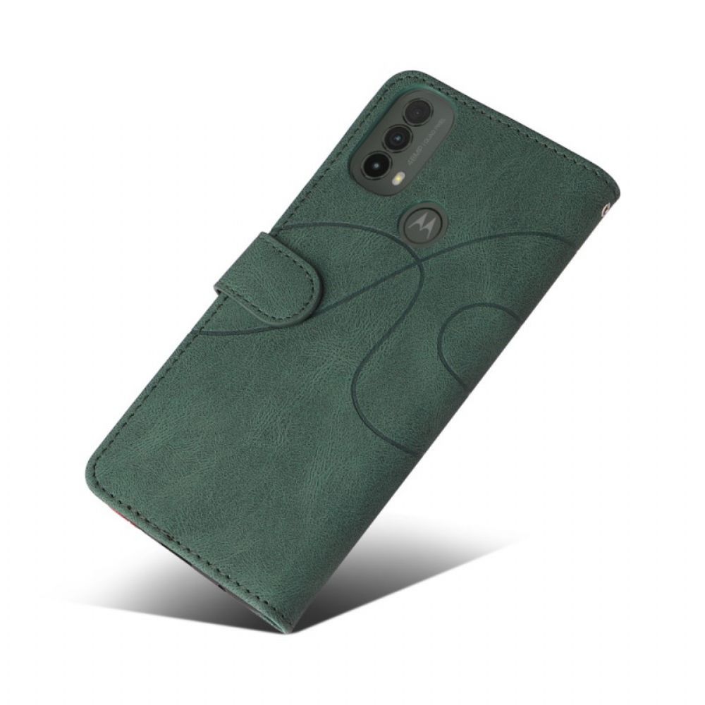 Leren Hoesje voor Moto E40 / E30 / E20 Signature Tweekleurig Kunstleer