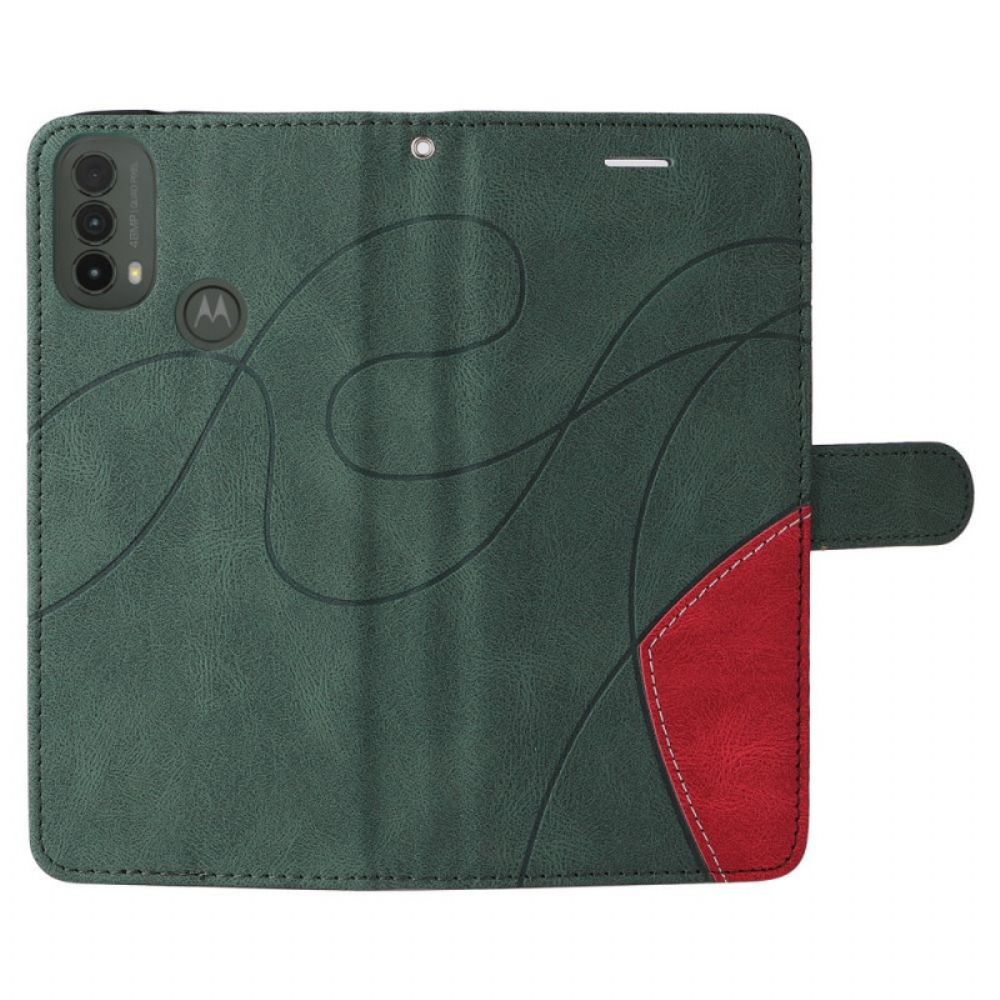 Leren Hoesje voor Moto E40 / E30 / E20 Signature Tweekleurig Kunstleer