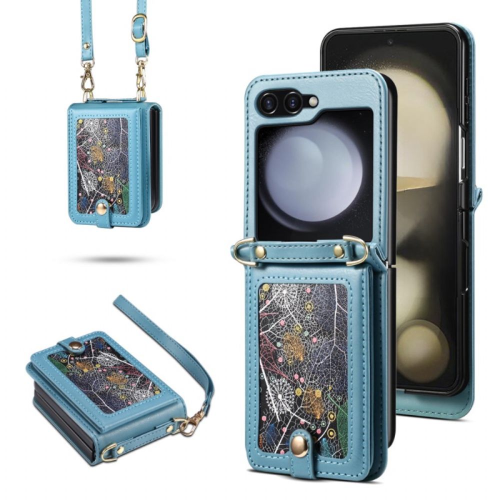 Case Hoesje Samsung Galaxy Z Flip 7 Telefoonhoesje Marmeren Kaarthouder En Schouderband