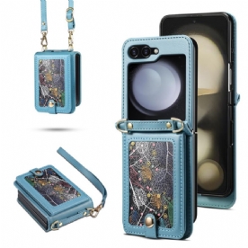 Case Hoesje Samsung Galaxy Z Flip 7 Telefoonhoesje Marmeren Kaarthouder En Schouderband