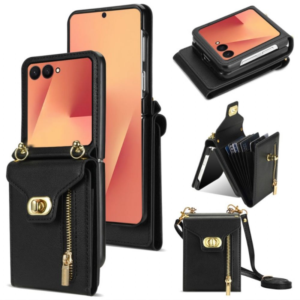Cover Hoesje Samsung Galaxy Z Flip 7 Telefoonhoesje Portemonnee Met Rits En Schouderriem