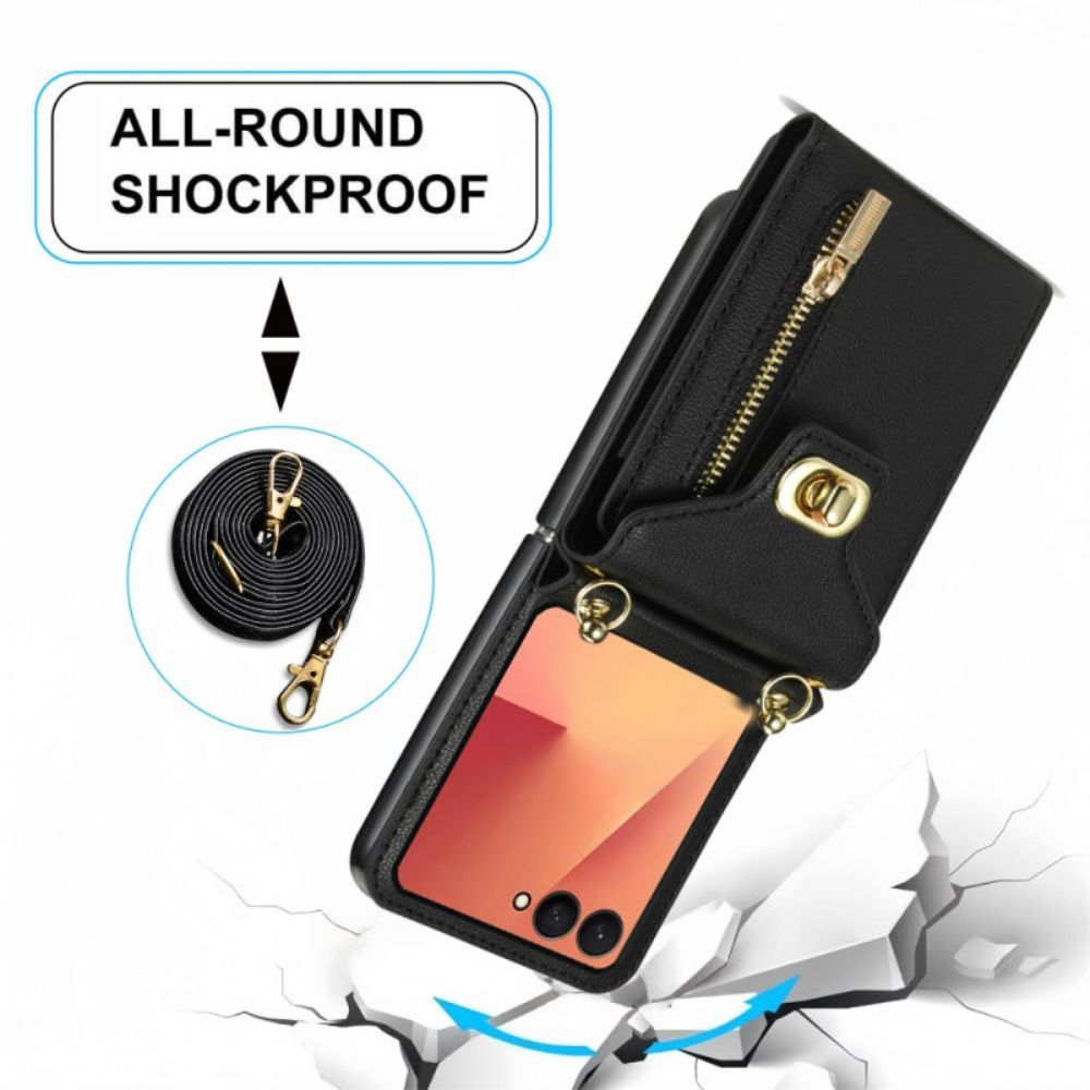 Cover Hoesje Samsung Galaxy Z Flip 7 Telefoonhoesje Portemonnee Met Rits En Schouderriem