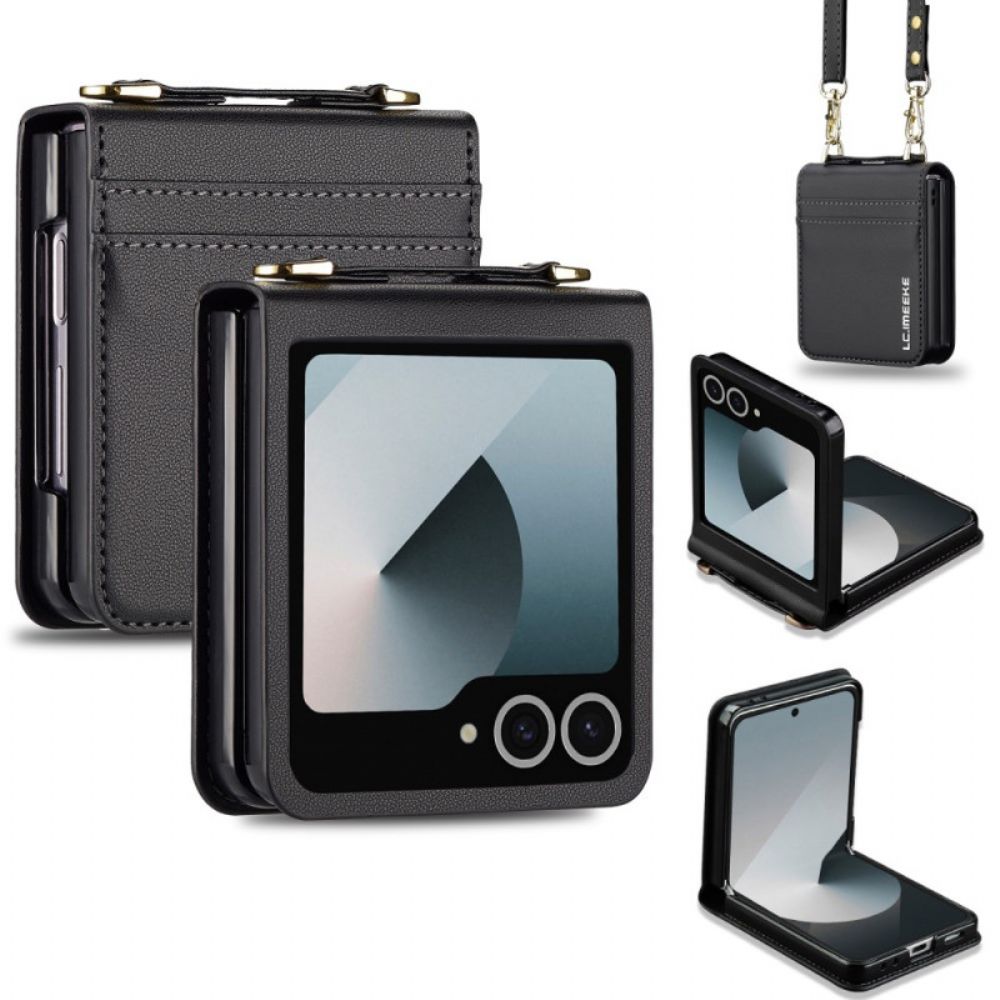 Cover Samsung Galaxy Z Flip 7 Kaarthouder En Schouderband In Lederlook