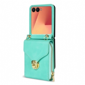 Cover Samsung Galaxy Z Flip 7 Portemonnee Met Rits En Schouderband