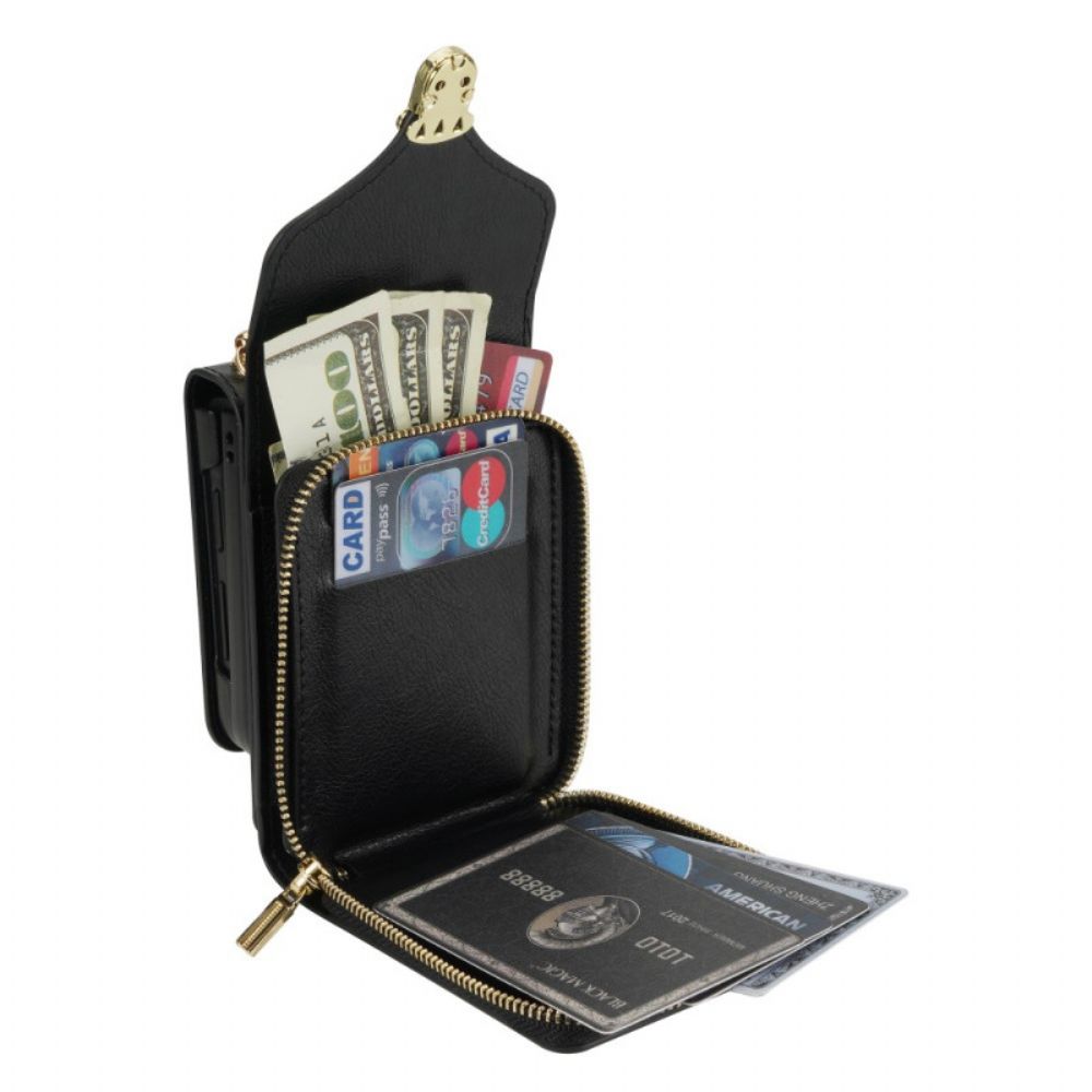 Cover Samsung Galaxy Z Flip 7 Portemonnee Met Rits En Schouderband