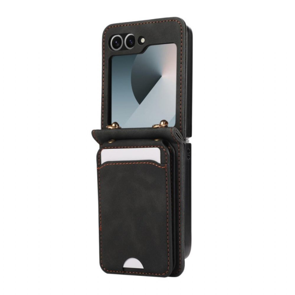 Hoesje Case Samsung Galaxy Z Flip 7 Kaarthouder En Schouderband Met Lederlook