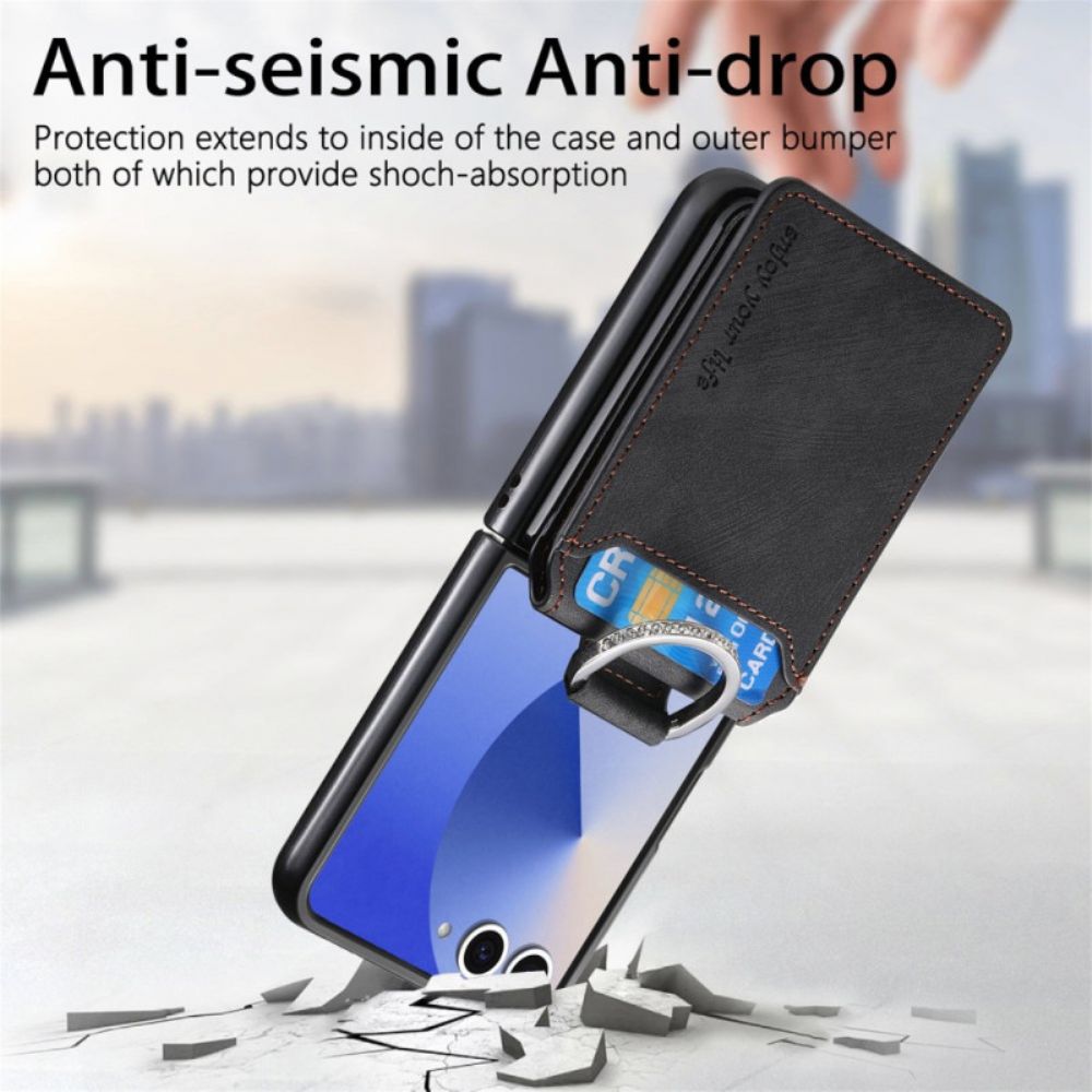 Hoesje Samsung Galaxy Z Flip 7 Kaarthouder En Houder Met Vintage-effect