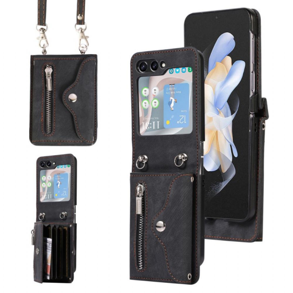 Hoesje Samsung Galaxy Z Flip 7 Portemonnee Met Draagkoord En Schouderband