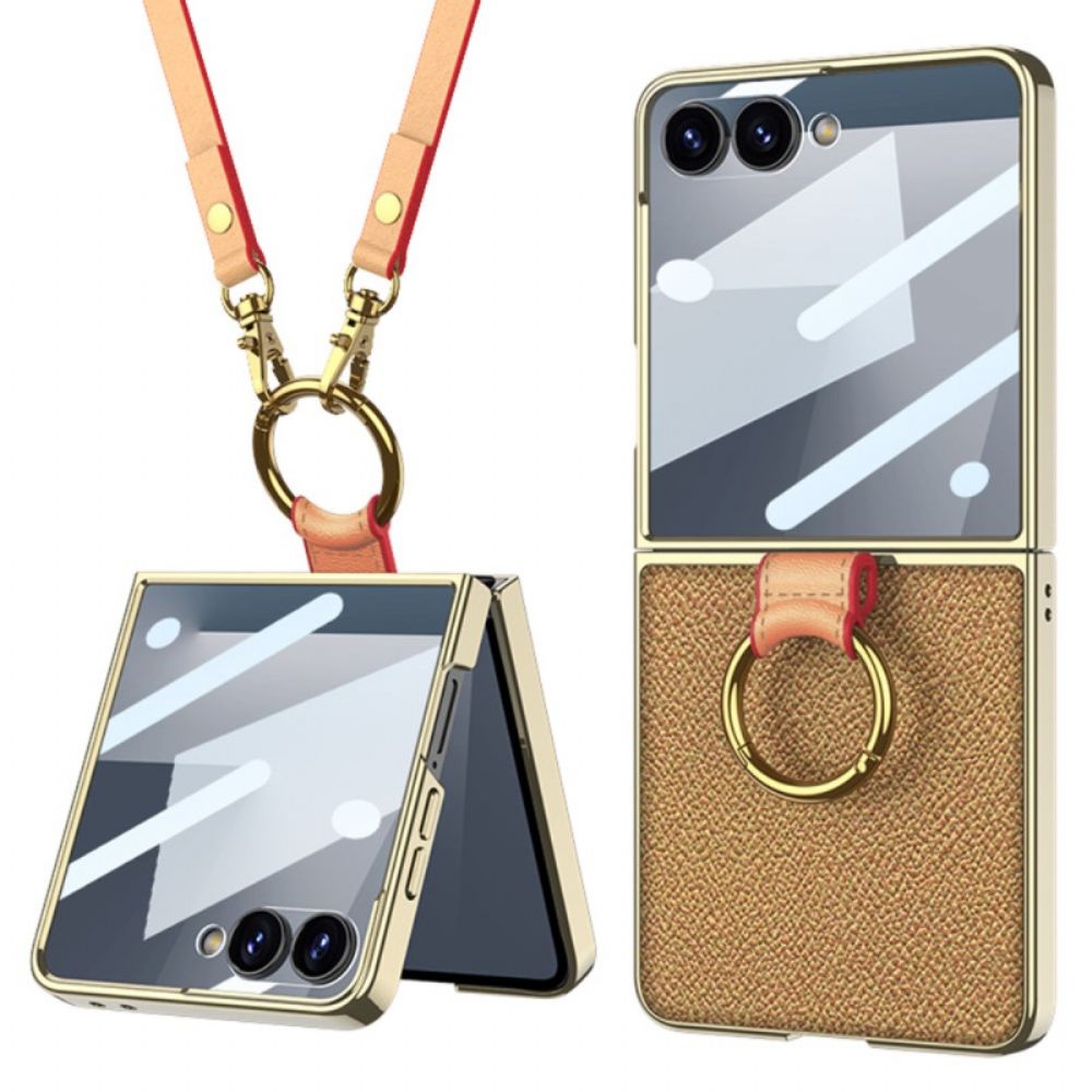 Hoesje Samsung Galaxy Z Flip 7 Ring Houder En Afneembare Schouderriem Bescherming Hoesje