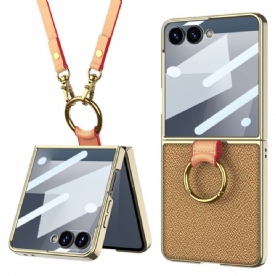 Hoesje Samsung Galaxy Z Flip 7 Ring Houder En Afneembare Schouderriem Bescherming Hoesje